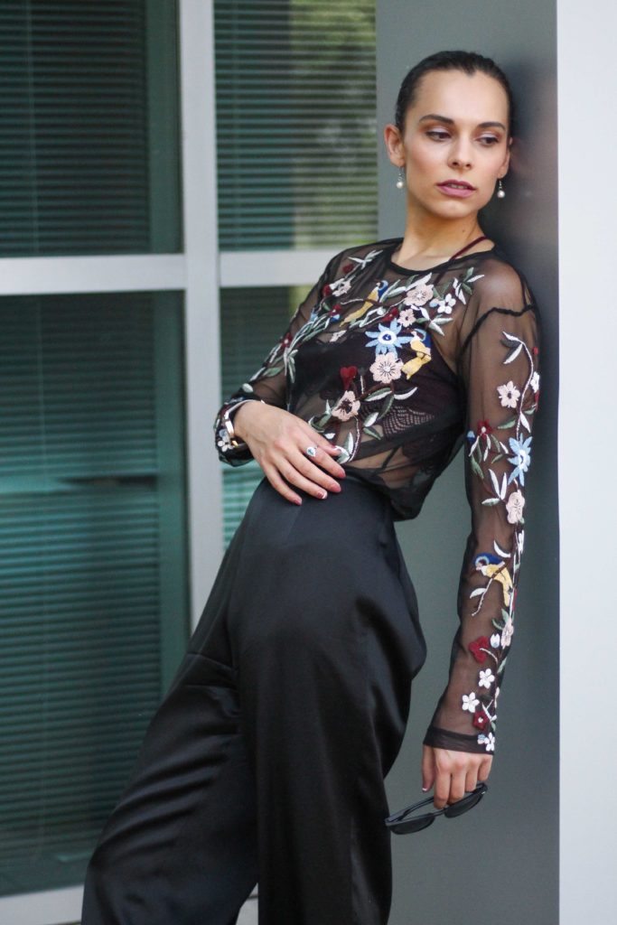 Floral Embroidered Mesh Top
