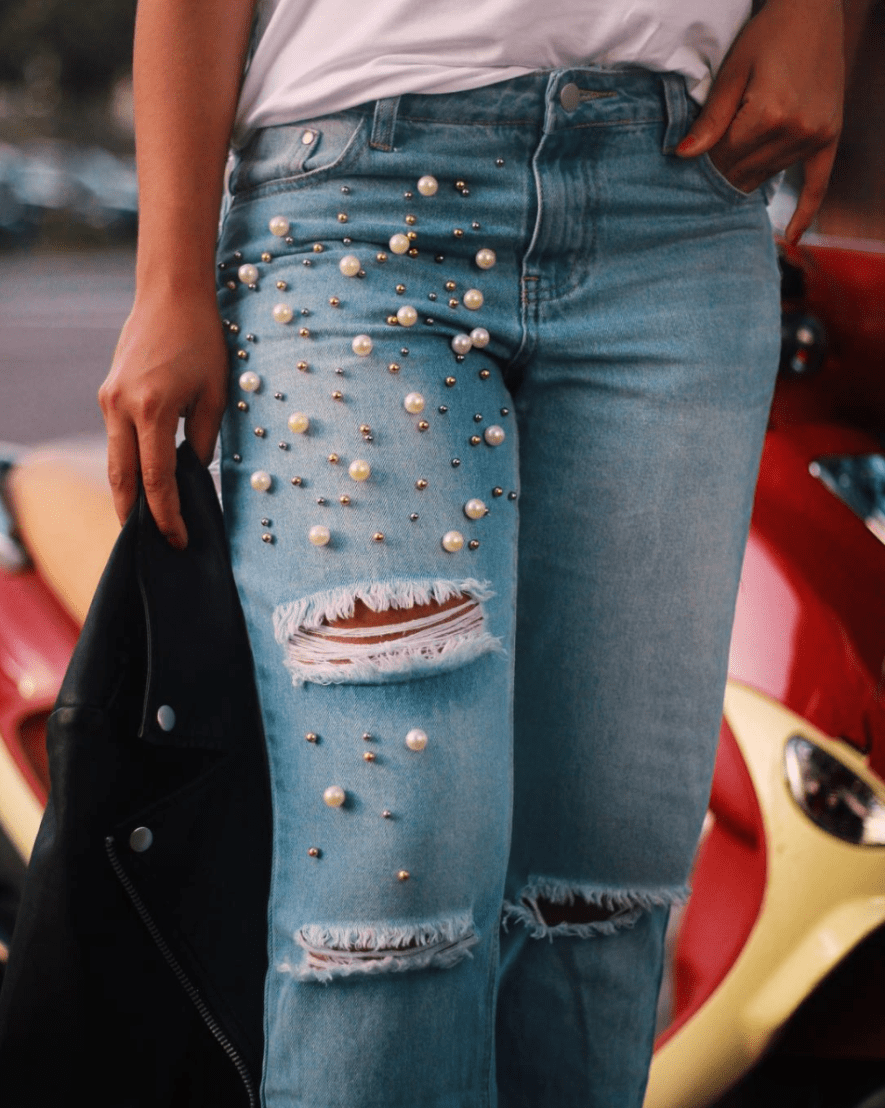 pearl-embellished denim