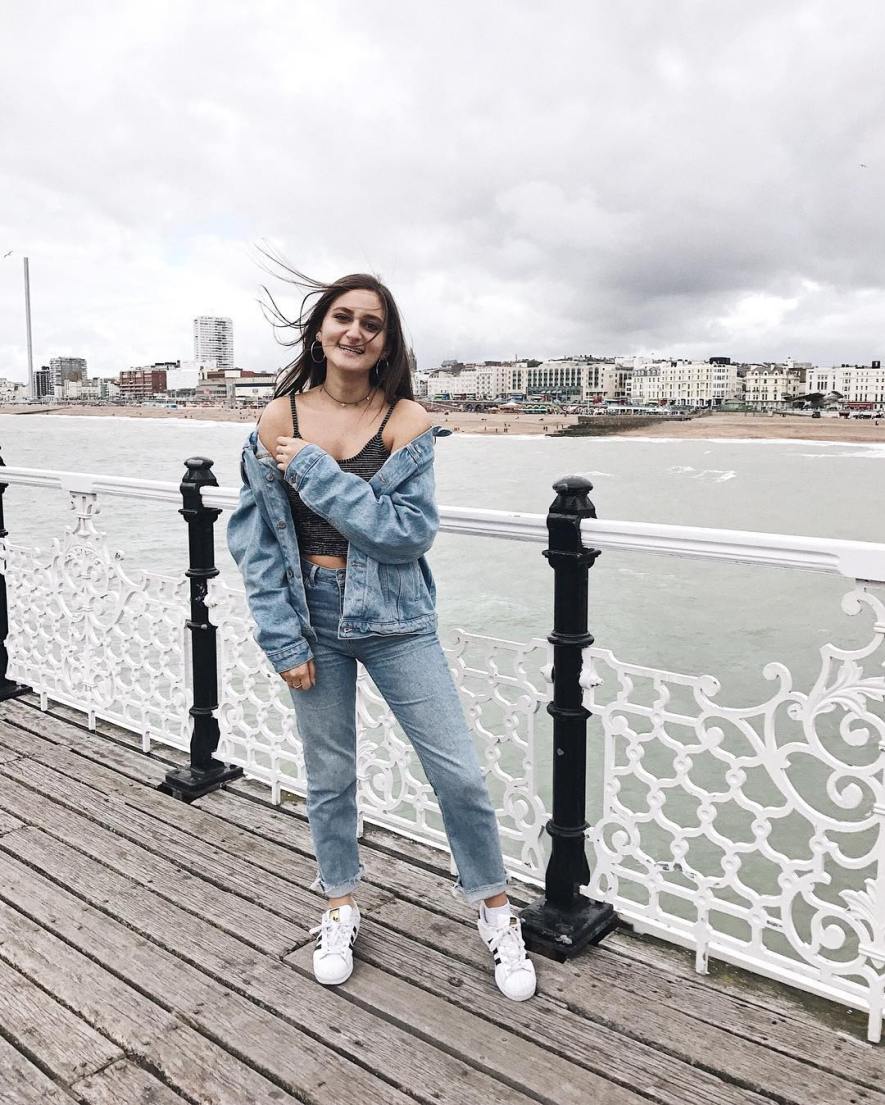 denim on denim sneaker outfit