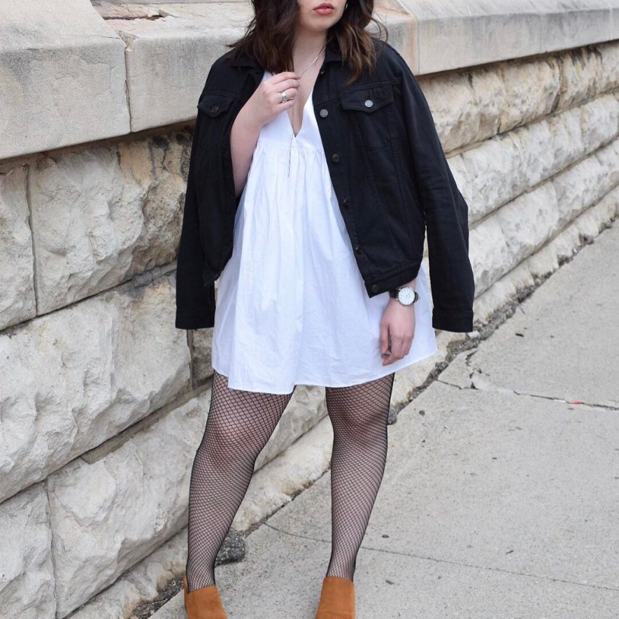 Babydoll Dress and Fishnets Outfit