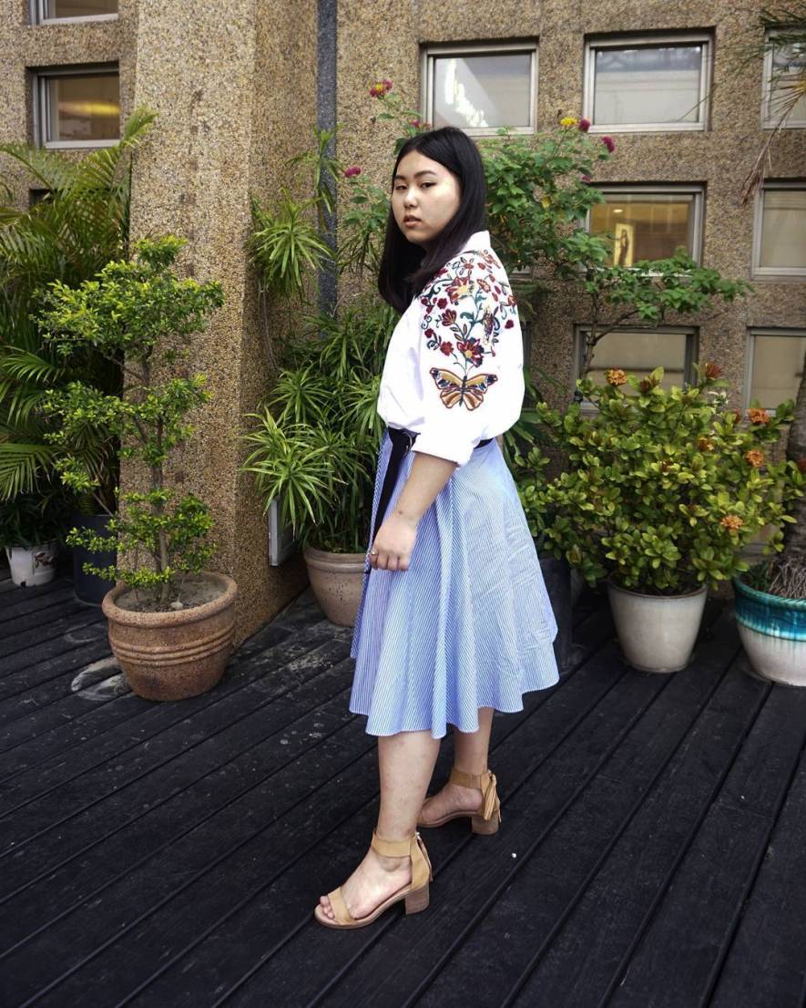 Blue Pastel Skirt With Embroidered Shirt