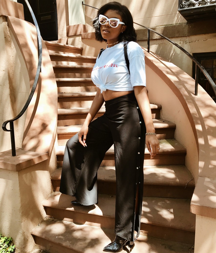Wear Black Pants With a Bright White Shirt for Summer