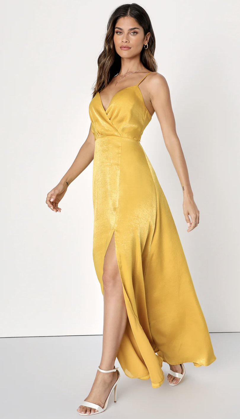 yellow satin dress